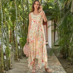 Sundance Natural World Floral Botanical Asymmetrical Maxi Sleeveless Dress 10
